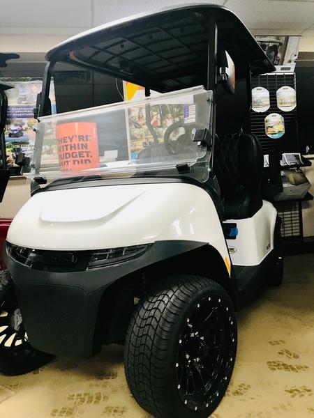 Side profile of 2024 E-Z-GO Freedom RXV ELiTE Lithium Bright White in Charlotte North Carolina
