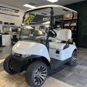 Side profile of 2024 E-Z-GO Freedom RXV ELiTE Lithium Bright White in Los Angeles California
