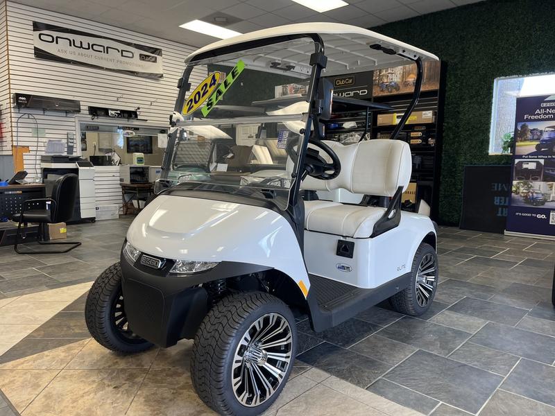 Side profile of 2024 E-Z-GO Freedom RXV ELiTE Lithium Bright White in Los Angeles California
