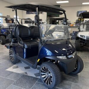 Side profile of 2024 E-Z-GO Freedom RXV ELiTE Lithium Patriot Blue in Detroit Michigan