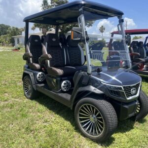 Front view of 2025 Evolution D-Max GT4 Black golf cart available in Pennsylvania with nationwide delivery and export options