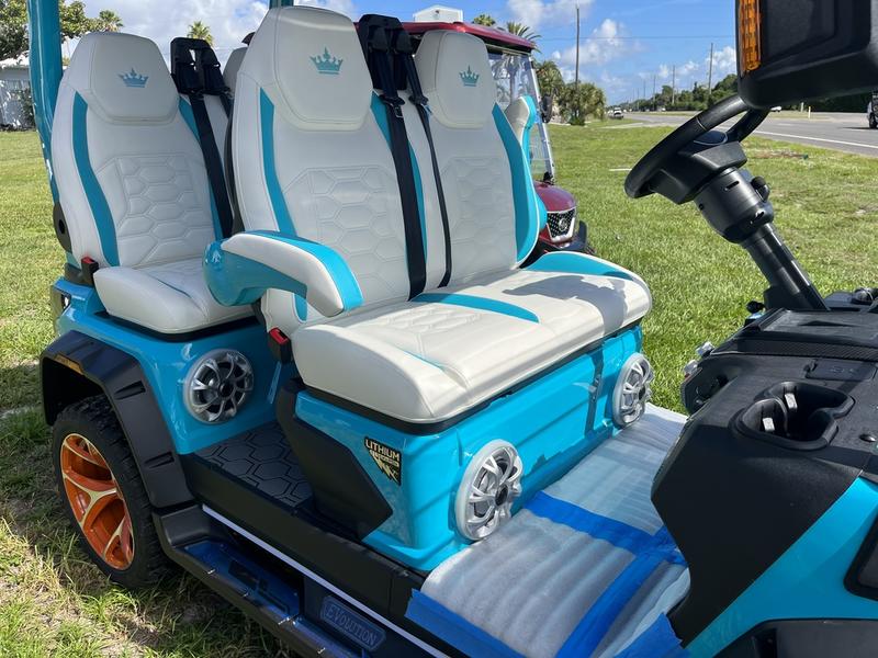 Rear view of 2025 Evolution D-Max XT4 electric golf cart available for sale in South Carolina
