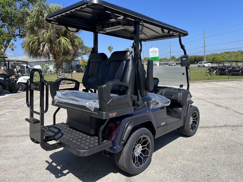 Front view of 2025 Evolution D5-Ranger 2+2 black four-passenger golf cart available in Florida with nationwide delivery