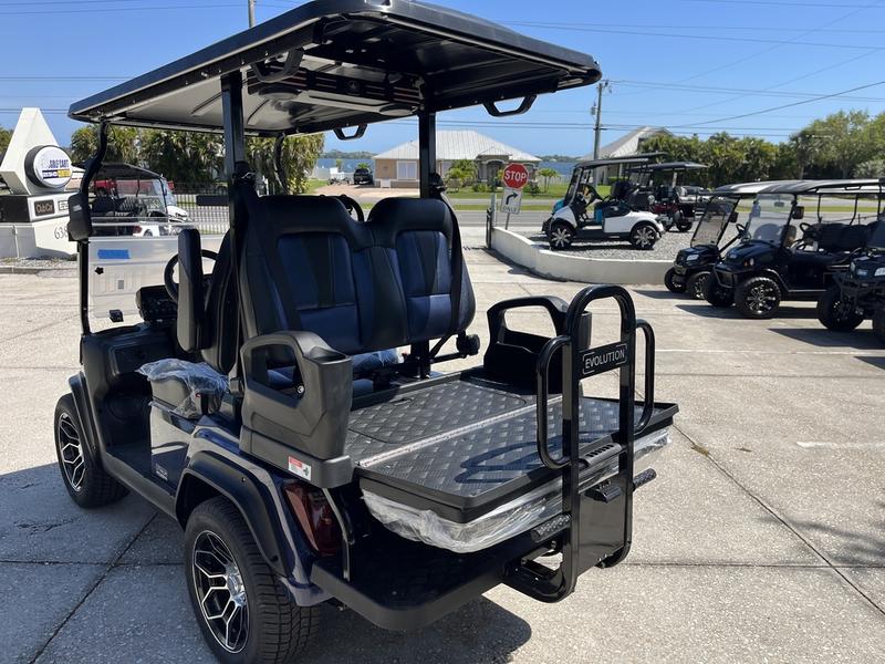 Four-passenger seating of 2025 Evolution D5-Ranger 2+2 black golf cart available in Florida with delivery