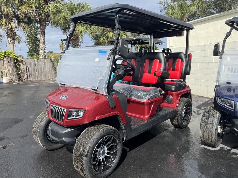 Front view of 2025 Evolution D5-Ranger 4 Red golf cart available in Virginia