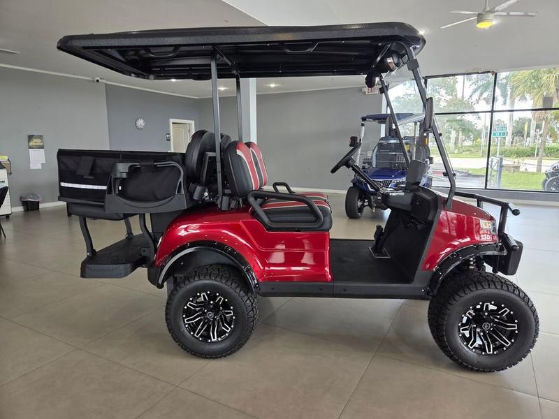 Lifted suspension and tires of 2025 Star EV CP-2+2 Lifted at McCormick Ranch.