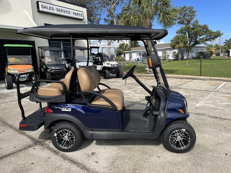 Side view of 2025 Club Car Onward 4 Passenger HP Lithium golf cart in New York