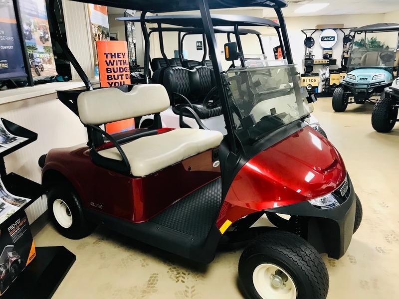 Front view of 2025 E-Z-GO Freedom RXV ELiTE Lithium Inferno Red in Chicago Illinois