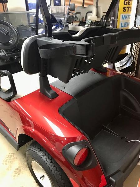 Interior seats of 2025 E-Z-GO Freedom RXV ELiTE Lithium Inferno Red in Chicago Illinois