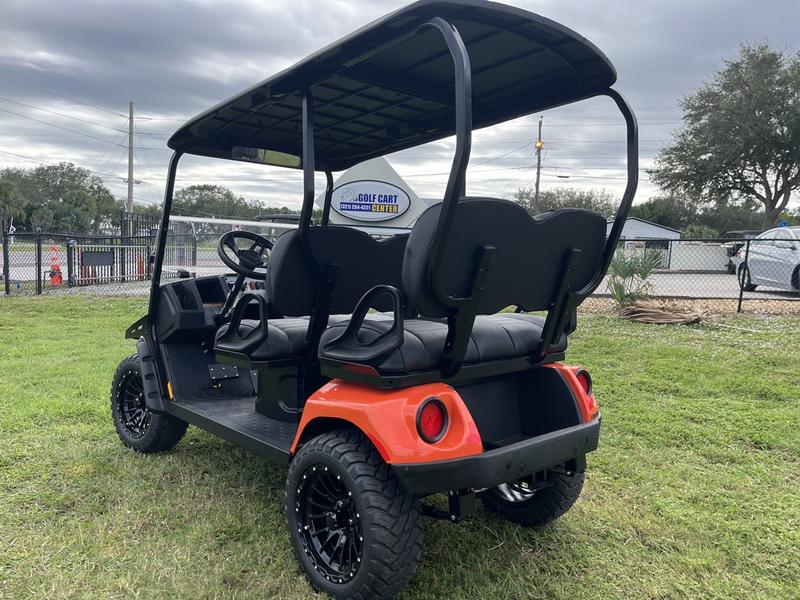 Alloy wheels and suspension of 2025 E-Z-GO Liberty ELiTE Lithium Solar Flare in Charleston South Carolina