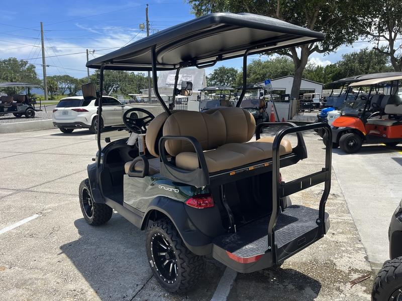Lifted suspension and off-road tires on 2026 Club Car Onward Lifted 4 Passenger Gas green Arizona