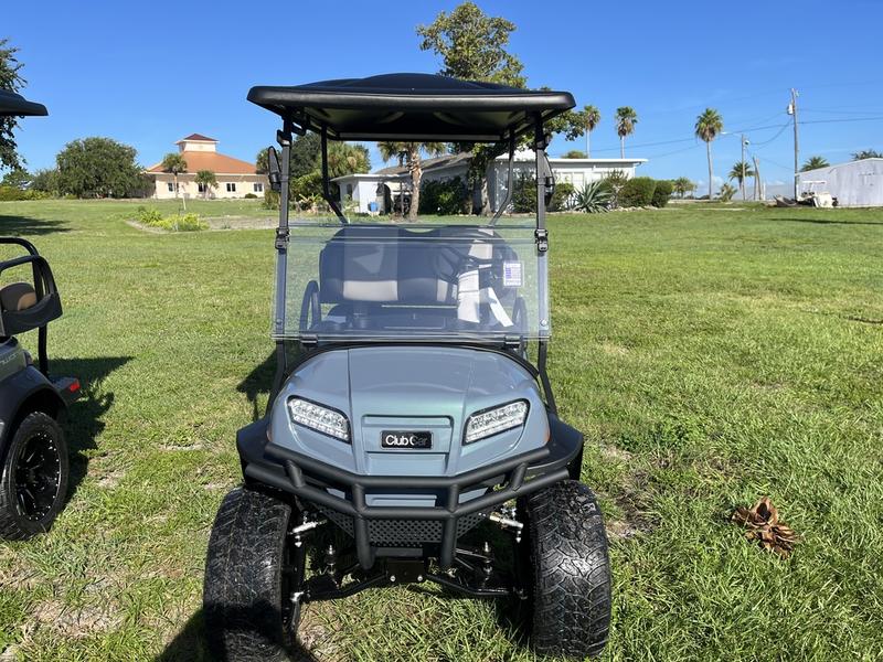 Front LED headlights on 2026 Club Car Onward Lifted 4 Passenger Gas grey golf cart in South Carolina