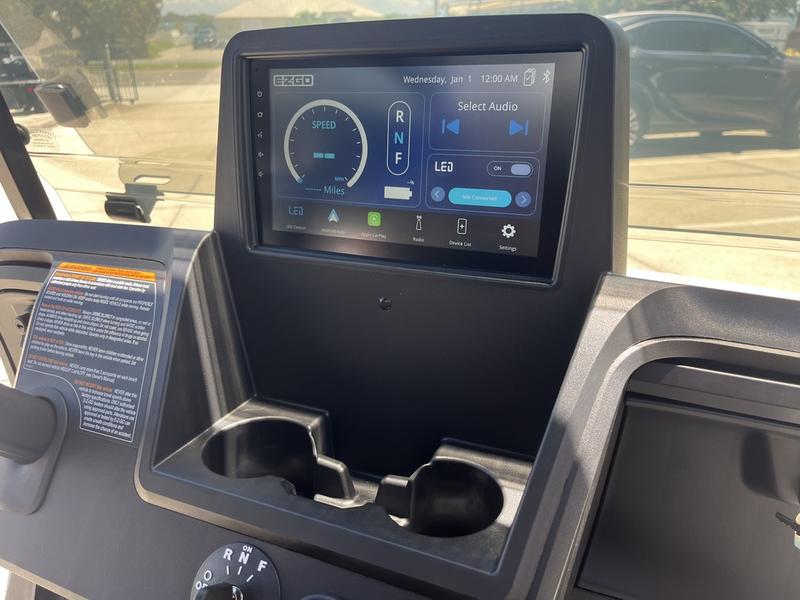 Dashboard and digital controls of 2026 E-Z-GO Freedom RXV ELiTE Lithium Patriot Blue in Detroit Michigan