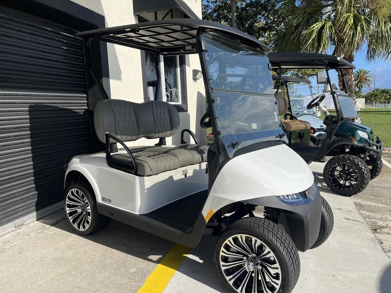 Side view of 2026 E-Z-GO RXV 2 Freedom ELiTE Lithium Bright White in Philadelphia Pennsylvania