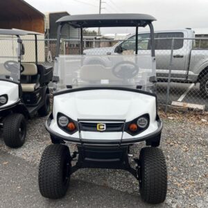 Front view of the 2025 Cushman Hauler 1200X Gas parked at Sea Pines Resort in Hilton Head Island, South Carolina.