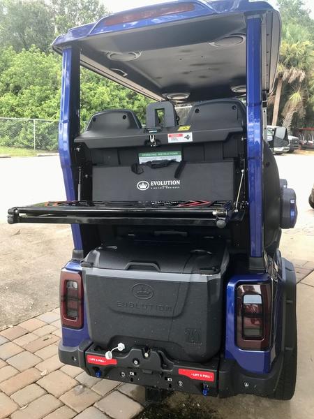 Street-legal 2025 Evolution D-Max GT4 Blue electric golf cart available in Florida with export and nationwide delivery