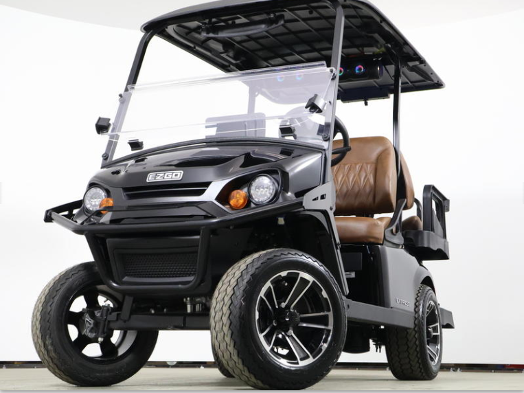 Front view of 2025 Evolution D-Max GT4 Sky Blue electric golf cart with nationwide delivery and export options