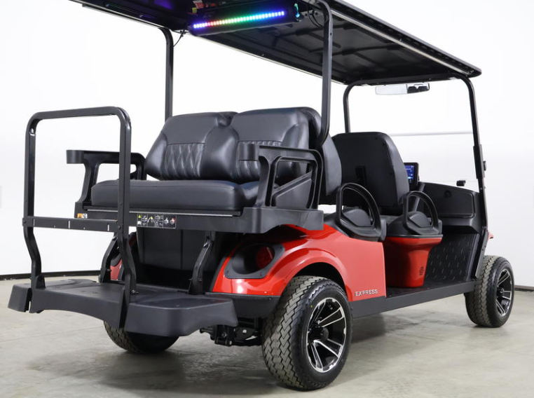 Six-passenger premium seating inside 2026 Club Car Onward Lifted Gas blue Michigan