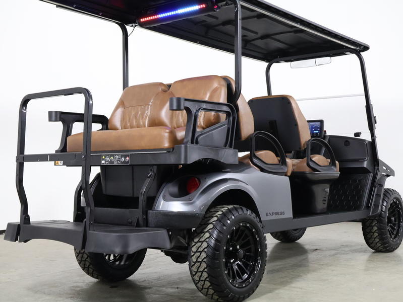 Front angle of 2025 Evolution D5-Maverick 6 Plus Texas White six-seater golf cart