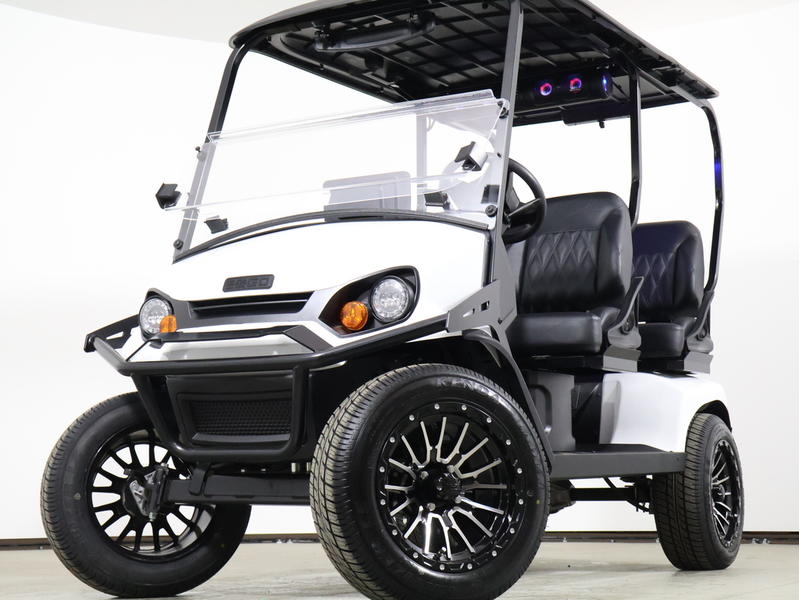 Front view of 2025 Evolution D-Max GT4 Sky Blue electric golf cart with nationwide delivery and export options