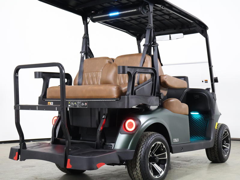 Front angle of 2025 Evolution D5-Maverick 6 Plus Texas White six-seater golf cart