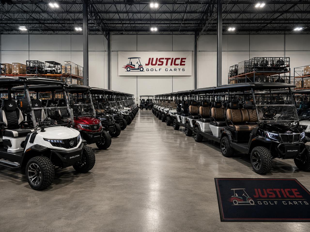warehouse of wholesale golf carts and Justice Golf Carts 