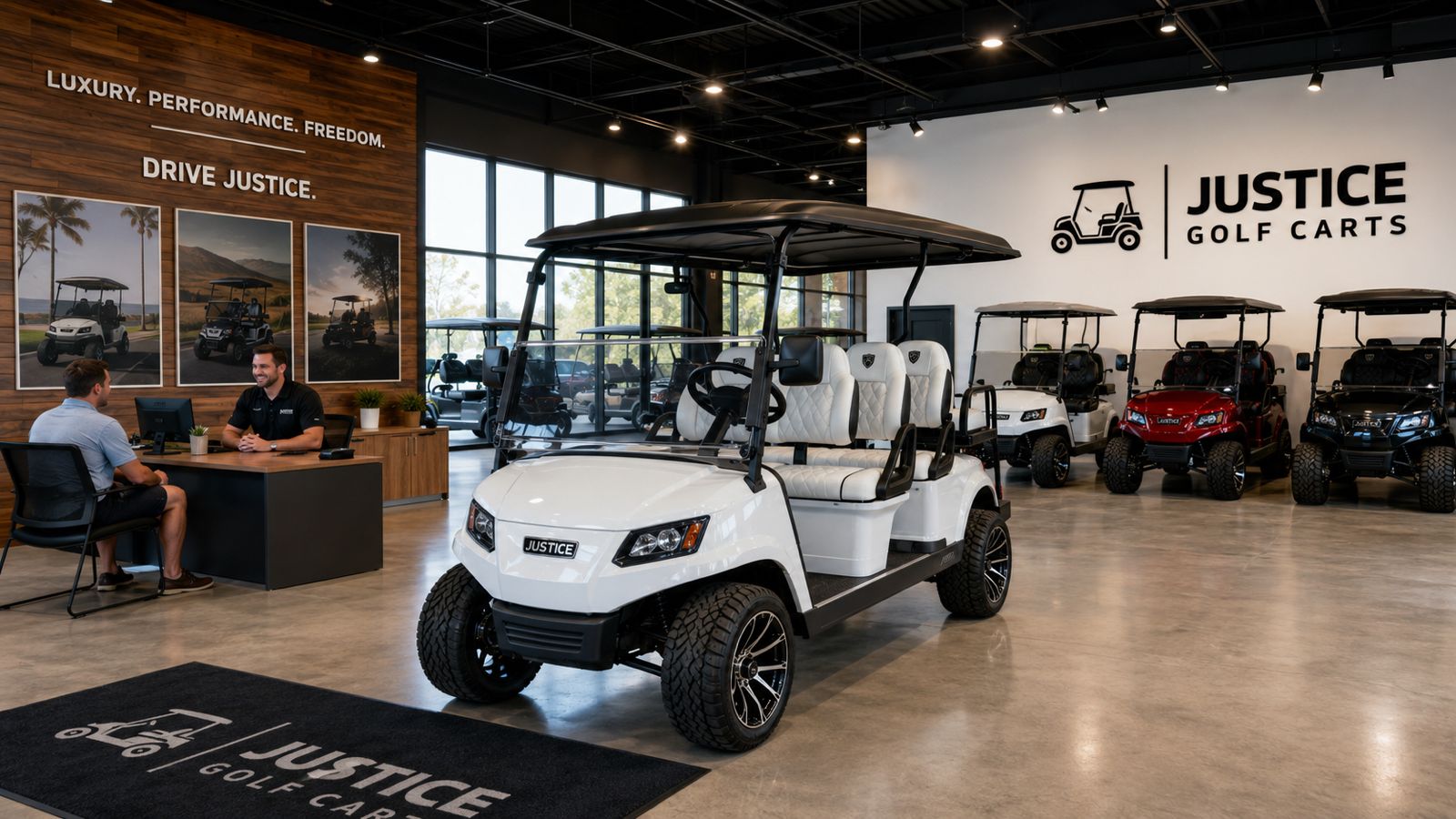 Justice Golf Carts FAQ and Customer Support Justice Golf Carts FAQ page with golf cart buying support and showroom assistance